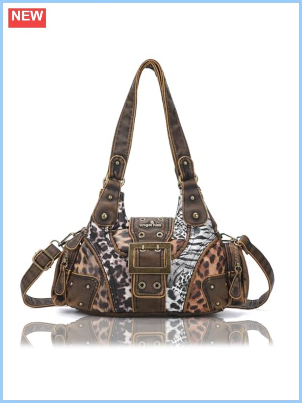 Angel Kiss Hobo Bag Vegan Leather Shoulder Crossbody Purse Multi-Pocket